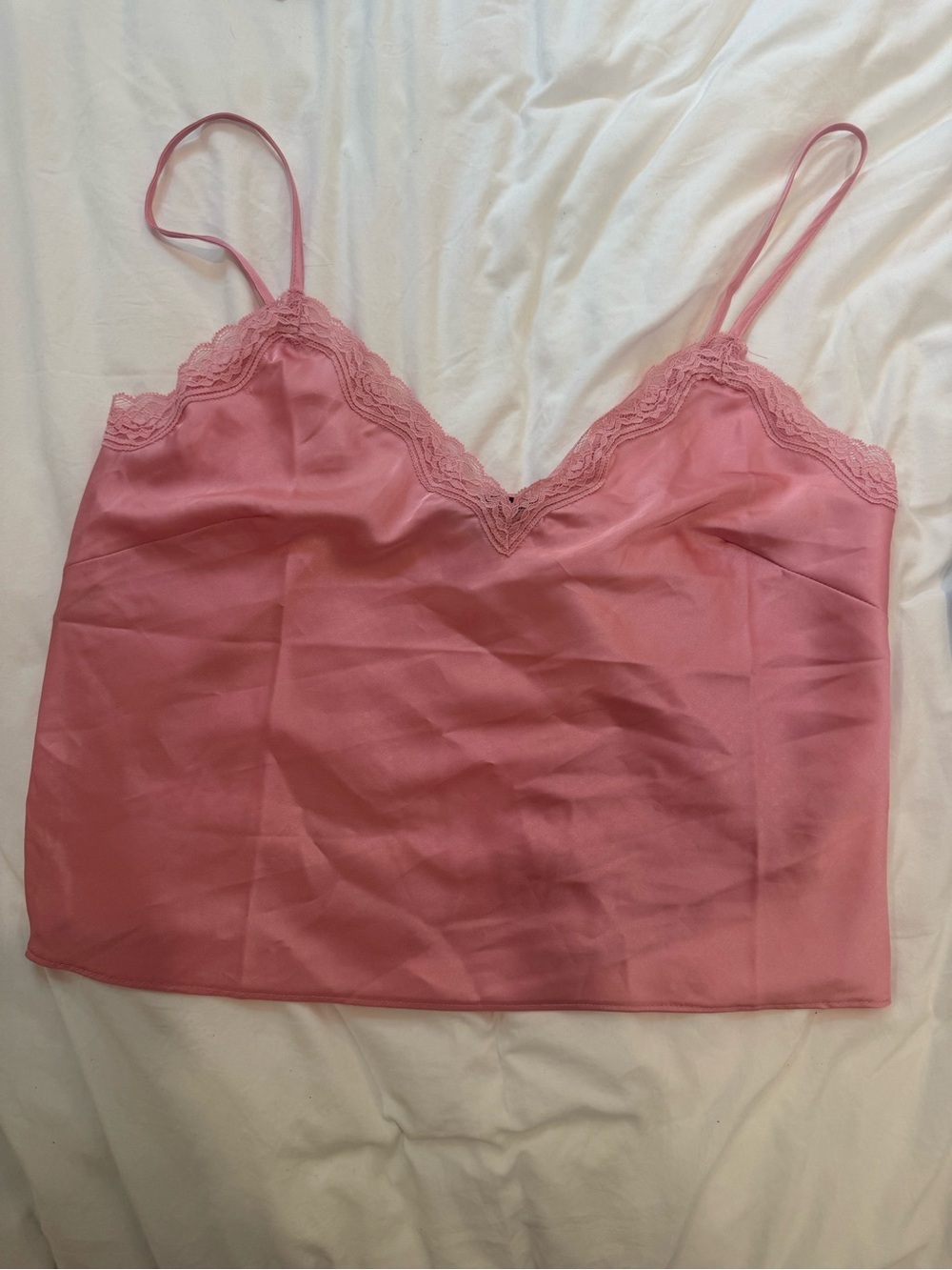 Adorable Pink Lace-Trim Satin Cami Size Small